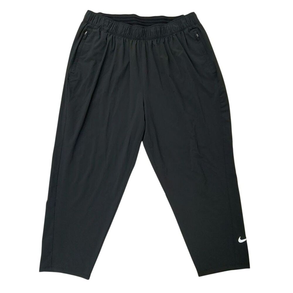 Nike Dri-FIT Essential 7/8 Running Pants Women 1X Black Crop Zipper Pockets Gym